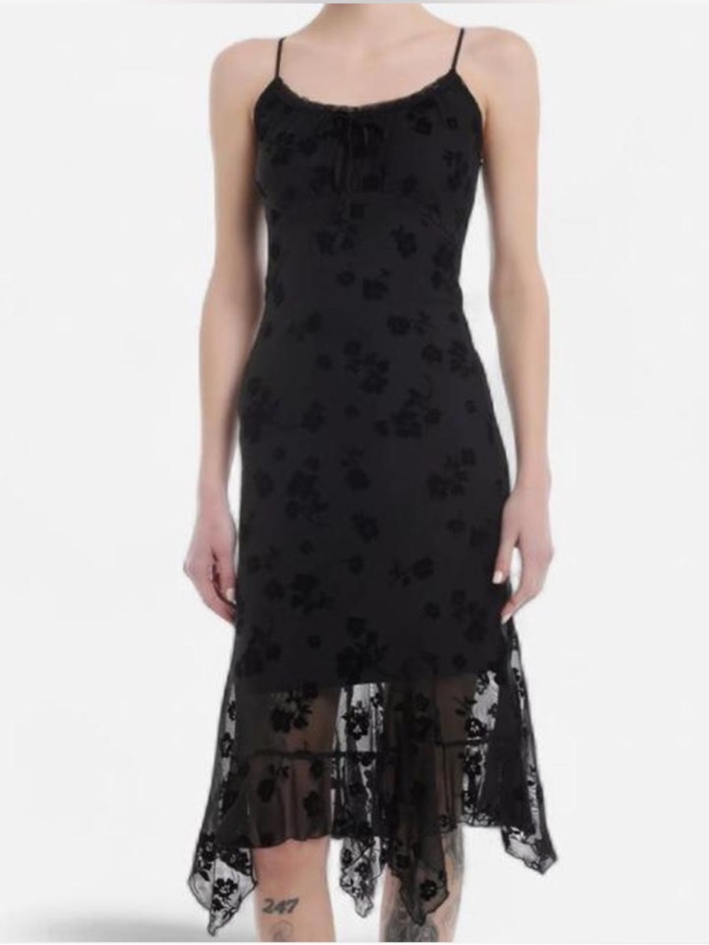 Whimsy Goth Black Lace-Trim Slip Dress